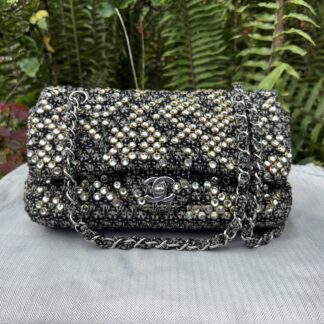 Chanel Medium CC Classic Crystal Limited Edition Black Tweed Bag