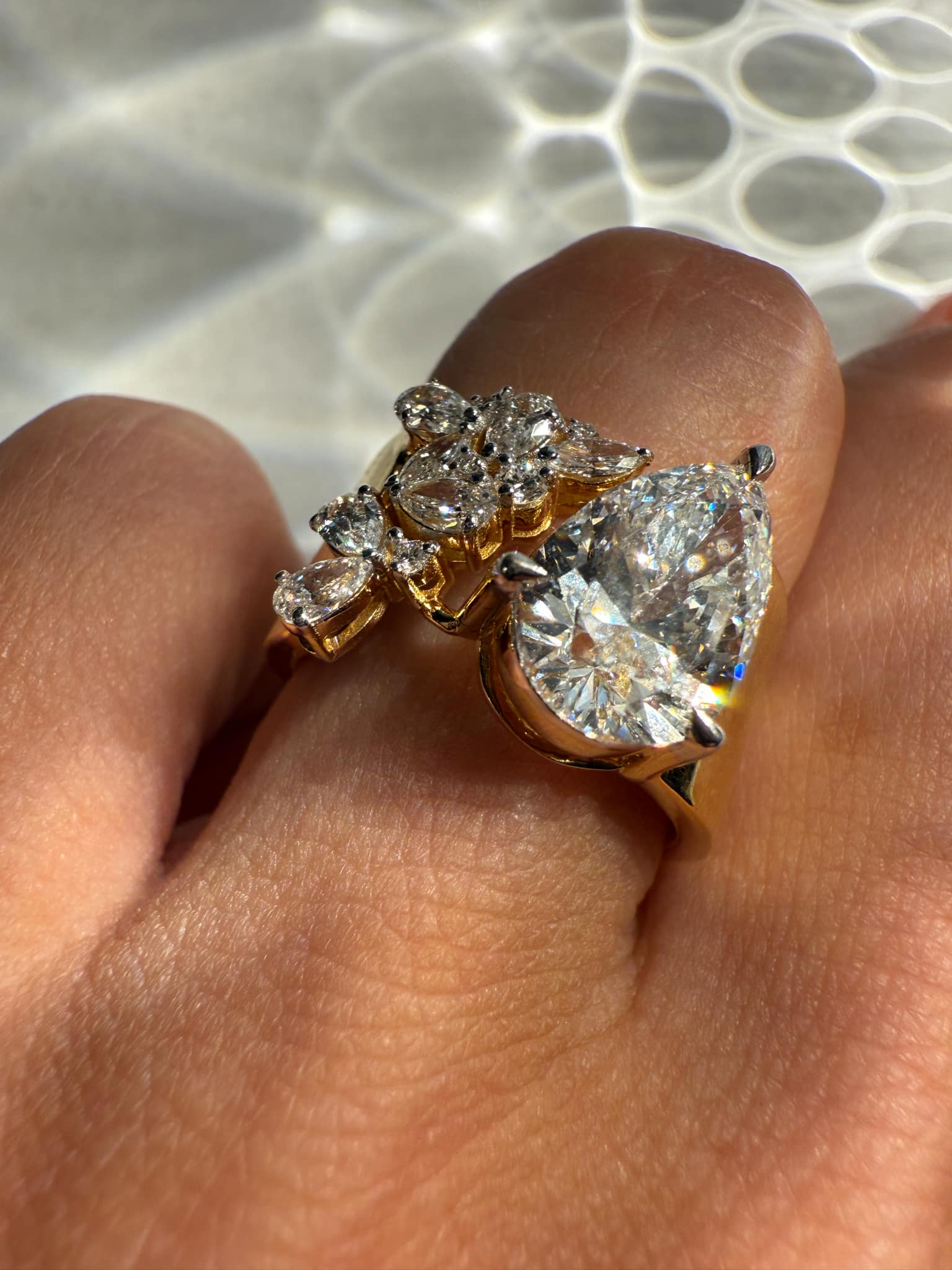 Pre Order : Lab Grown 3.69 TCW Pear Brilliant Cut Diamond Ring - Image 3