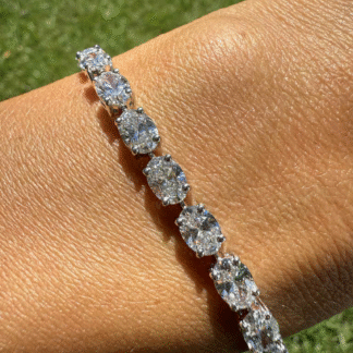 Pre Order: Lab Grown 15.02 TCW Diamond Oval Cut Sterling Silver Tennis Bracelet