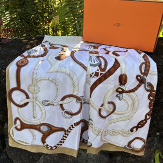 Hermès Panoplie Tout Cuir Ivory & Brown Silk Skirt