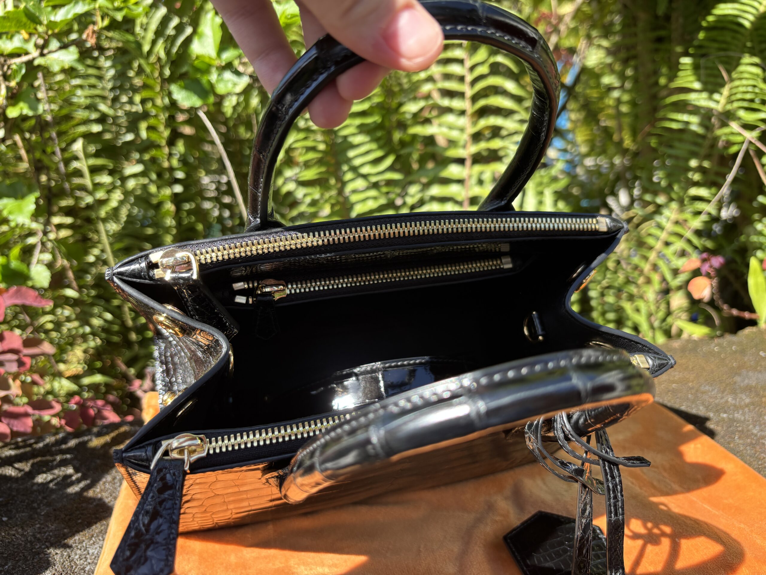 Custom Black Shiny Crocodile Leather Tasha Tote - Image 12