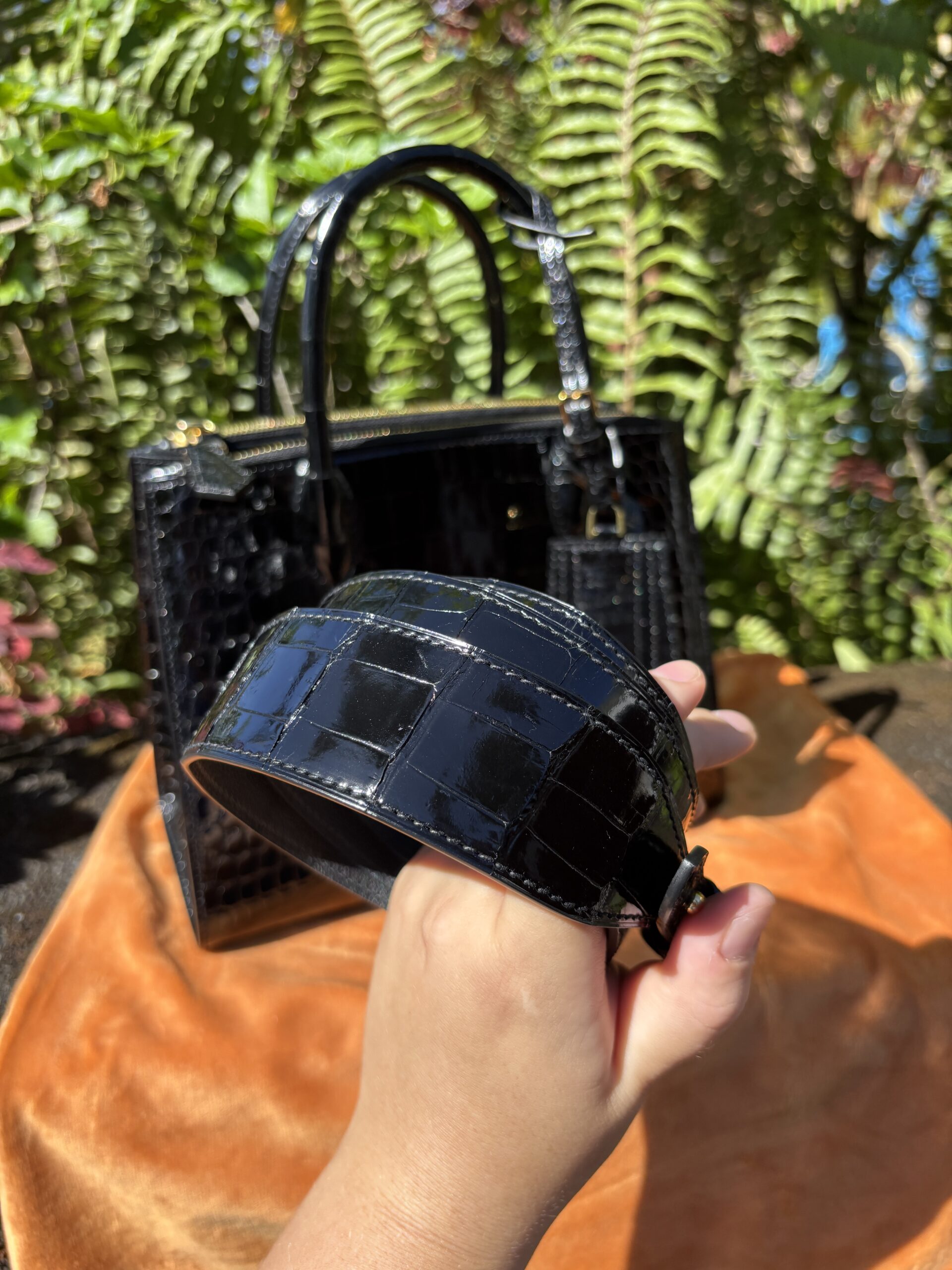 Custom Black Shiny Crocodile Leather Tasha Tote - Image 14