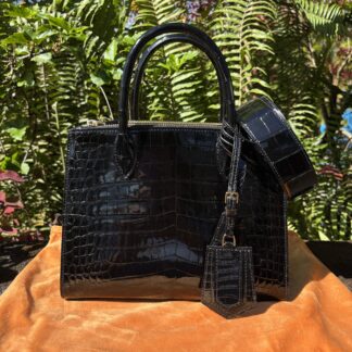 Custom Black Shiny Crocodile Leather Tasha Tote