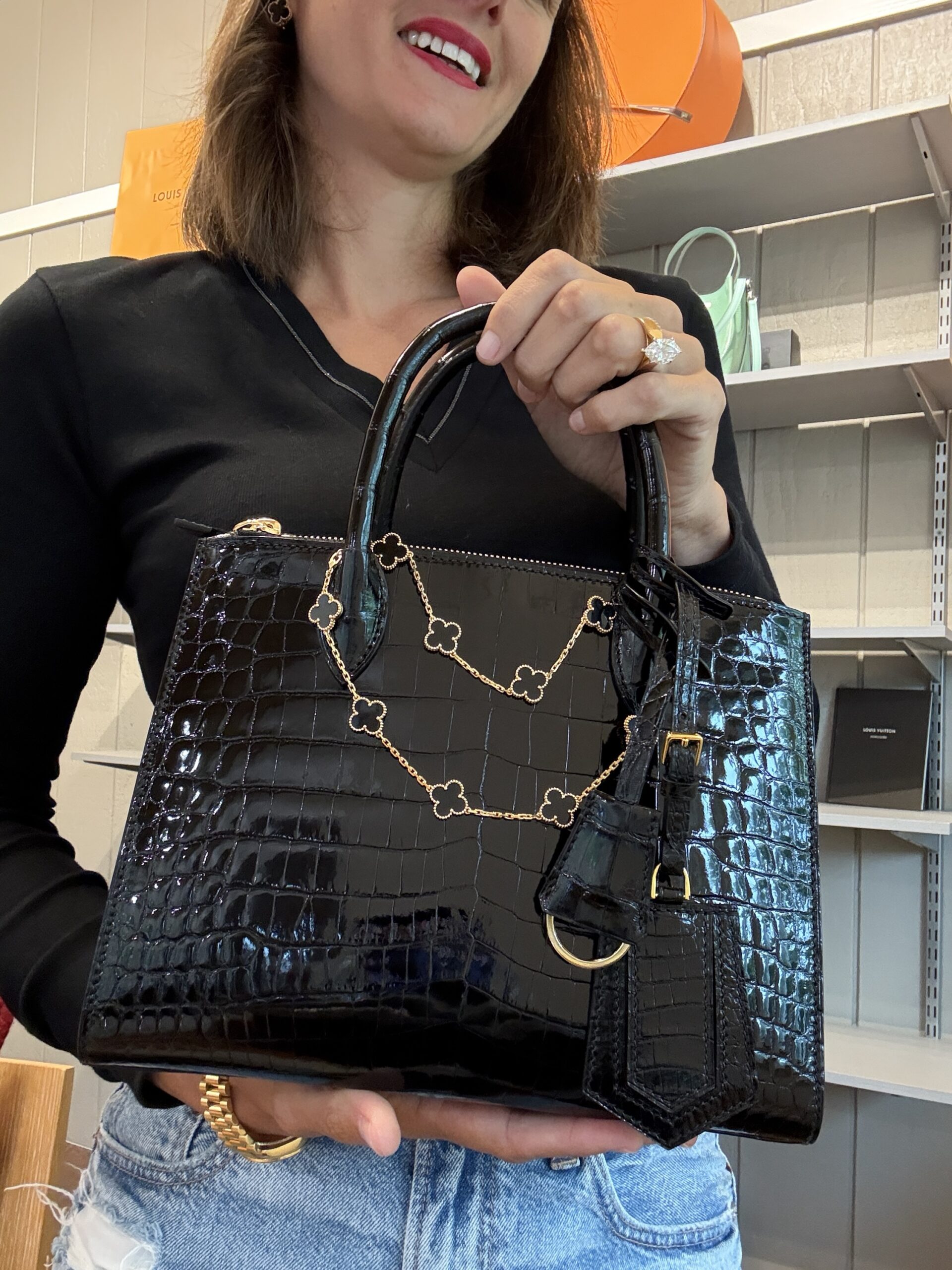 Custom Black Shiny Crocodile Leather Tasha Tote - Image 2